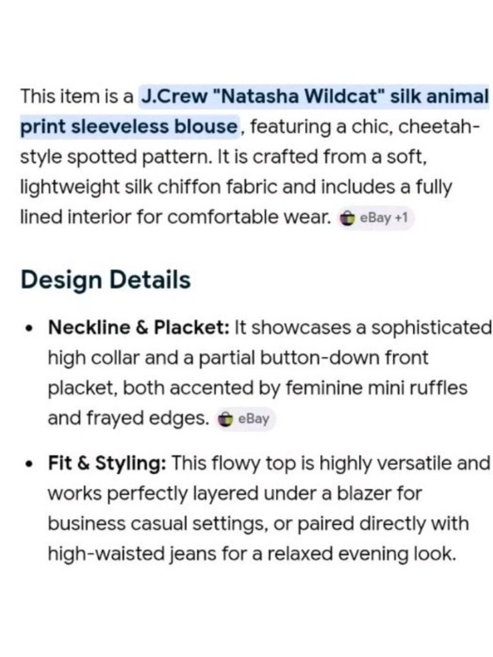J Crew 100% Silk Cheetah Print Blouse Natasha Wildcat Sleeveless Lined Size 2 - Picture 6 of 6